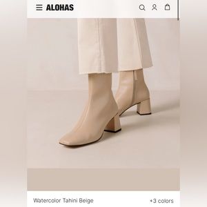 Alohas BEIGE VEGAN LEATHER ANKLE BOOTS WITH BLOCK HEEL- new